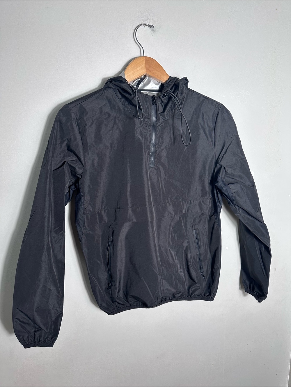 Black Hooded Lightweight Windbreaker Jacket